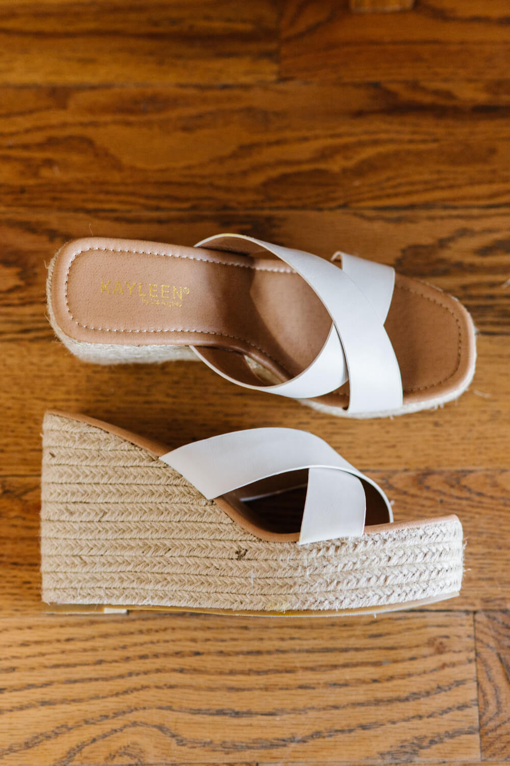 KAYLEEN High Hopes Crisscross Strap Espadrille Wedges in White