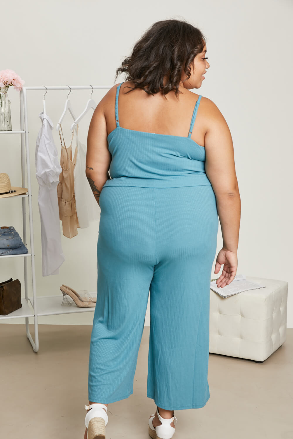 Zenana Still Into You Ribbed Jumpsuit in Dusty Teal