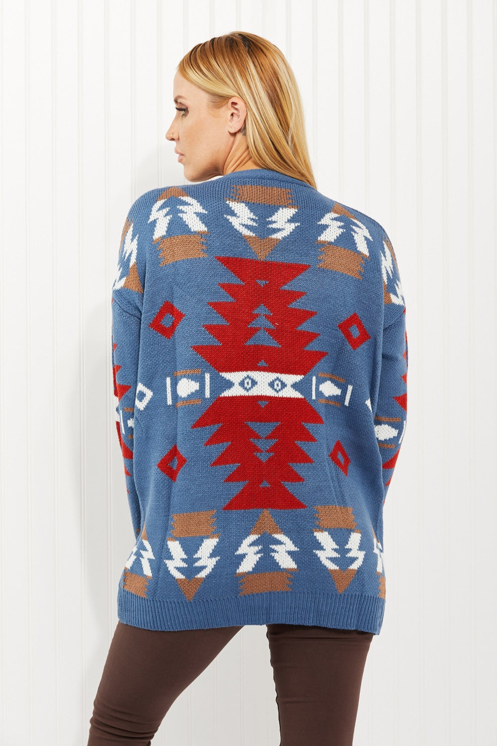 Heimish Christmas Lodge Full Size Geometric Print Open Sweater