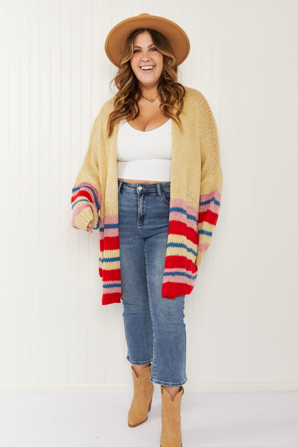 Davi & Dani Loveliest Smile Full Size Striped Longline Cardigan