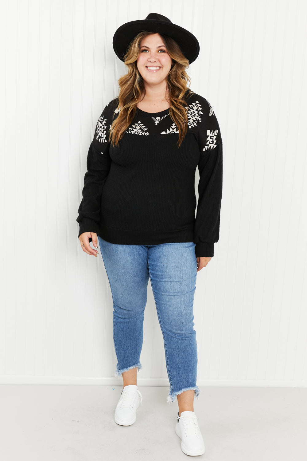 Finding Fall Geometric Yoke Long Sleeve Top