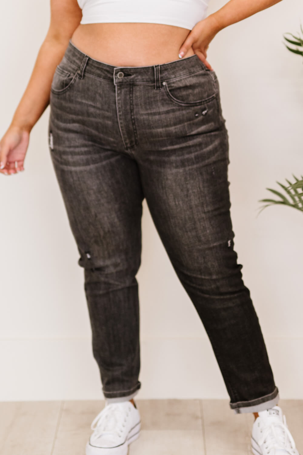 RISEN Guess What? Mid-Rise Distressed Jeans with Pockets