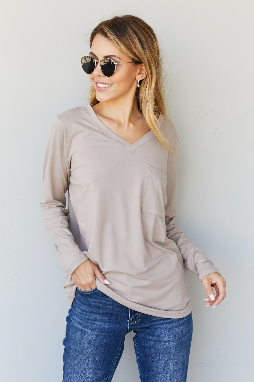 Zenana Doing it All Brushed DTY Microfiber Pocket Tee