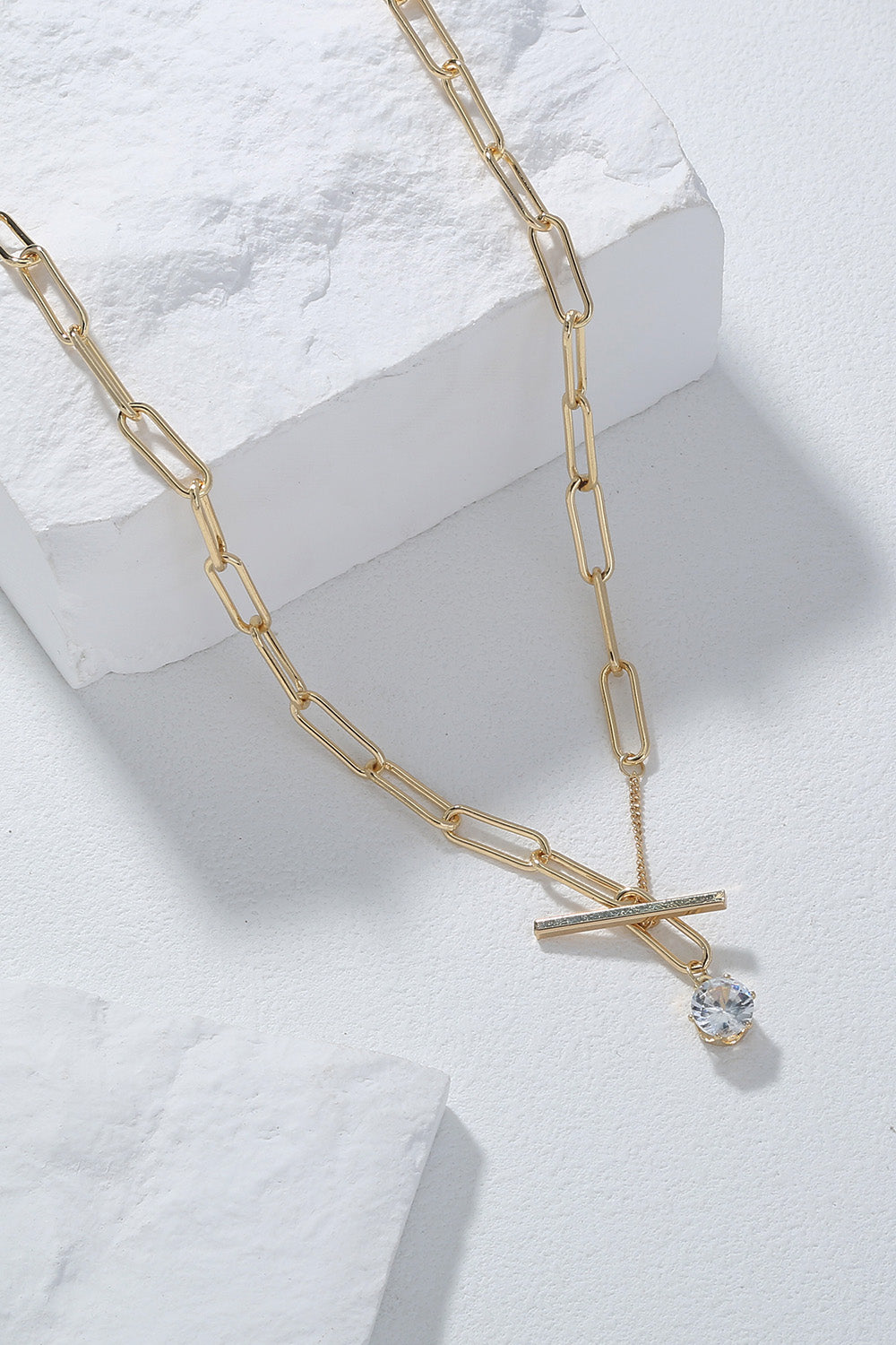 Front-Clasp Cable Chain Necklace with Rhinestone