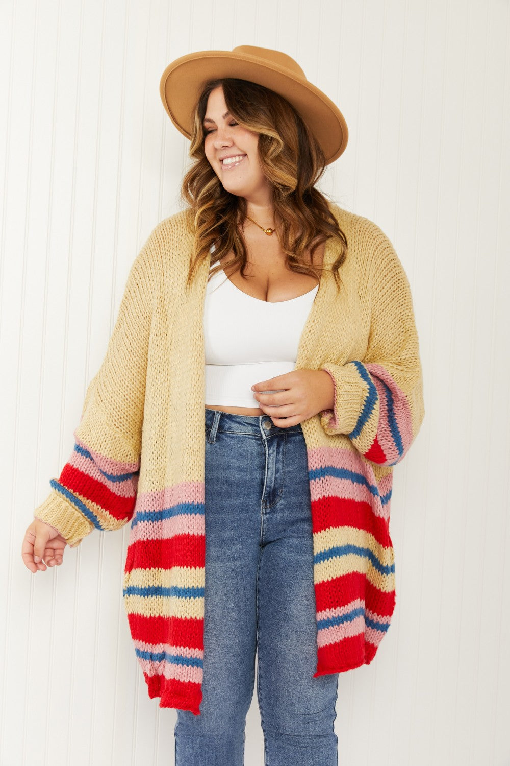 Davi & Dani Loveliest Smile Full Size Striped Longline Cardigan