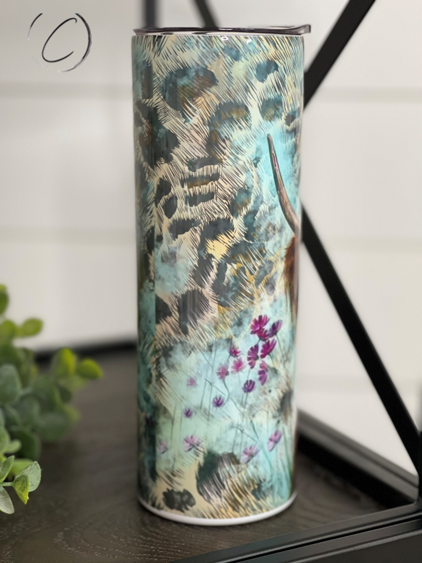 Leopard Highland Cow 20oz Skinny Tumbler