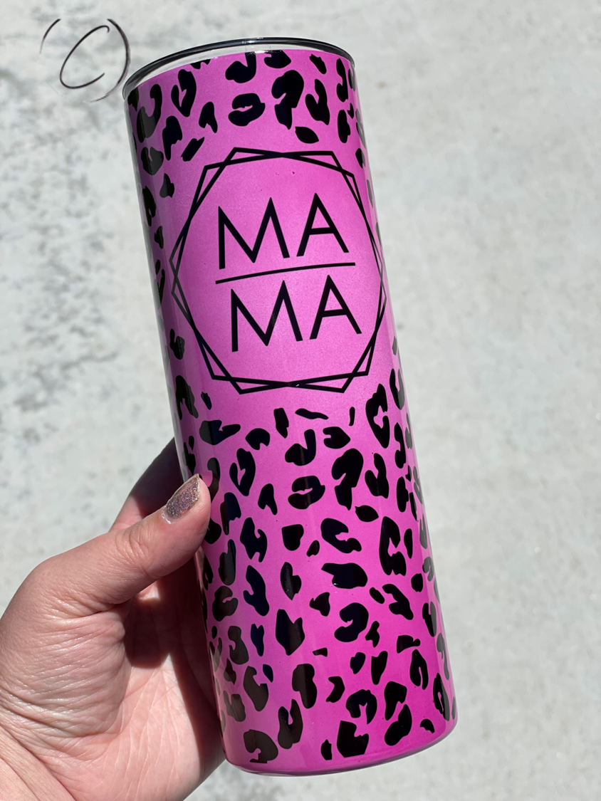 Black Leopard Mama 20oz UV Pink Skinny Tumbler