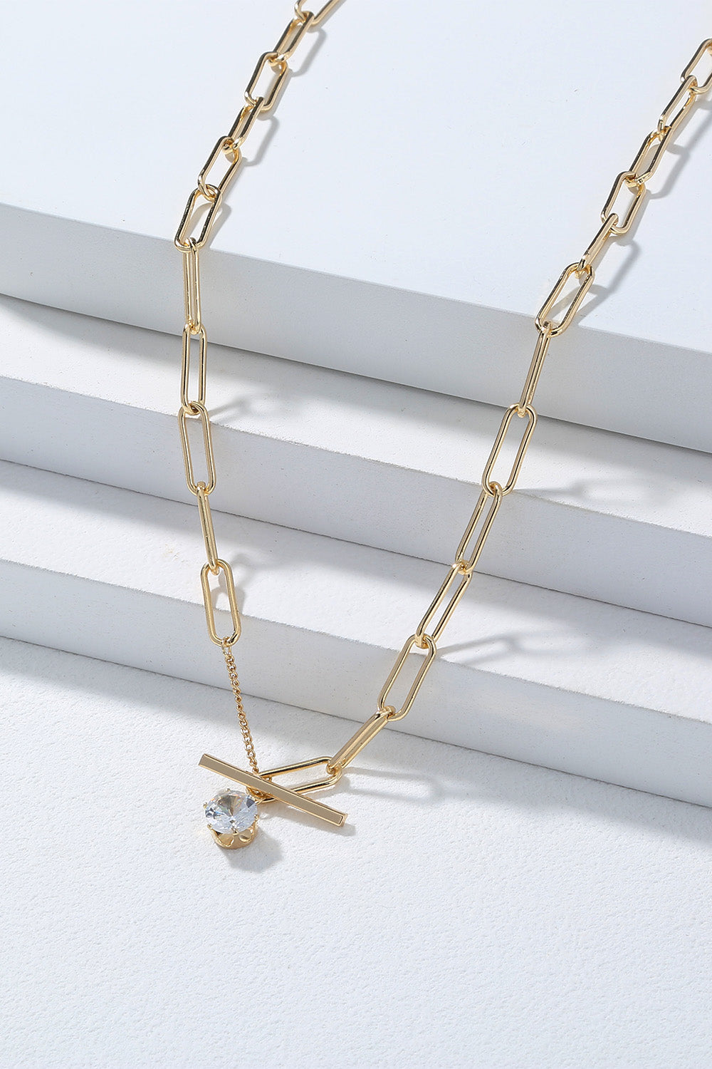 Front-Clasp Cable Chain Necklace with Rhinestone