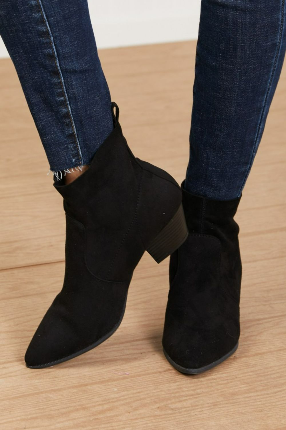 Qupid Leap of Faith Pointed Toe Sock Booties