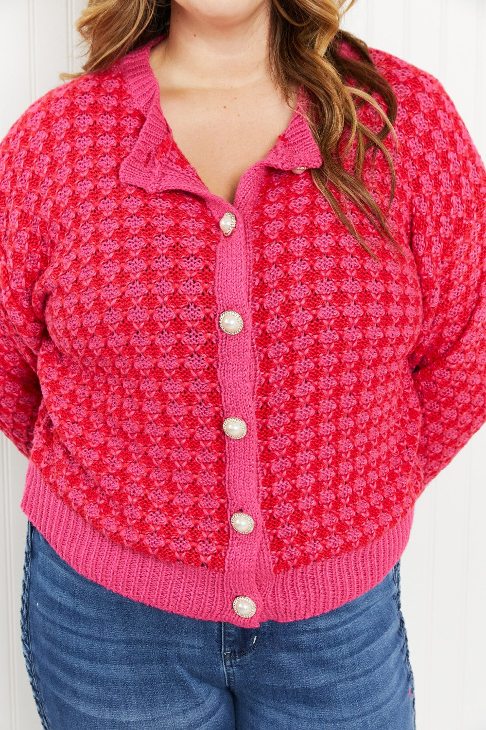Andree by Unit London Life Tweed Cardigan in Hot Pink