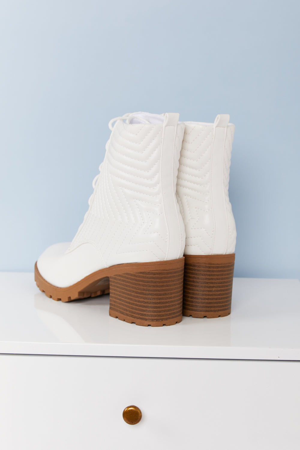 DDK Love and Lattes Quilted Lace-Up Heeled Booties