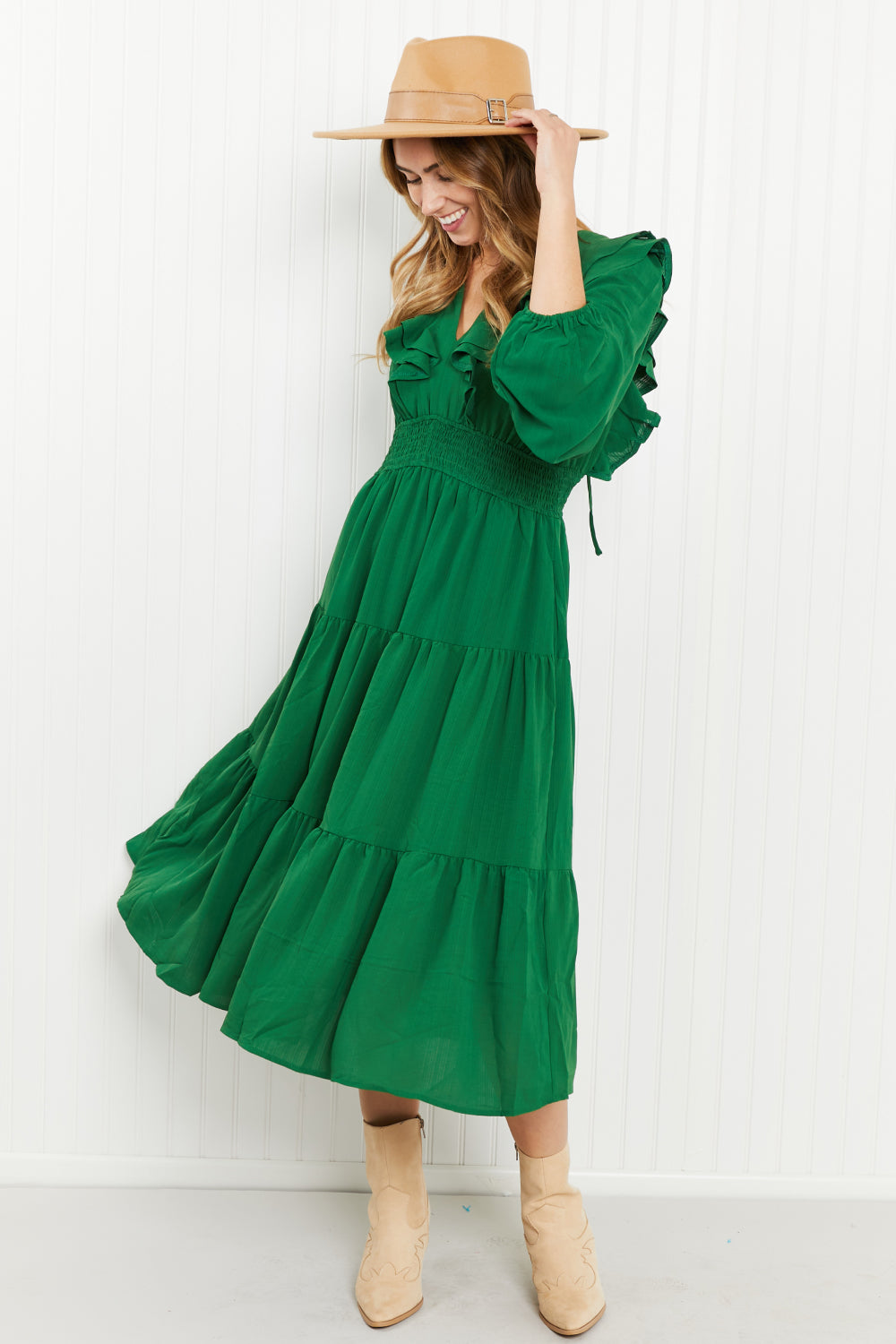 Davi & Dani Rooftop Reservation Layered Ruffle Midi Dress