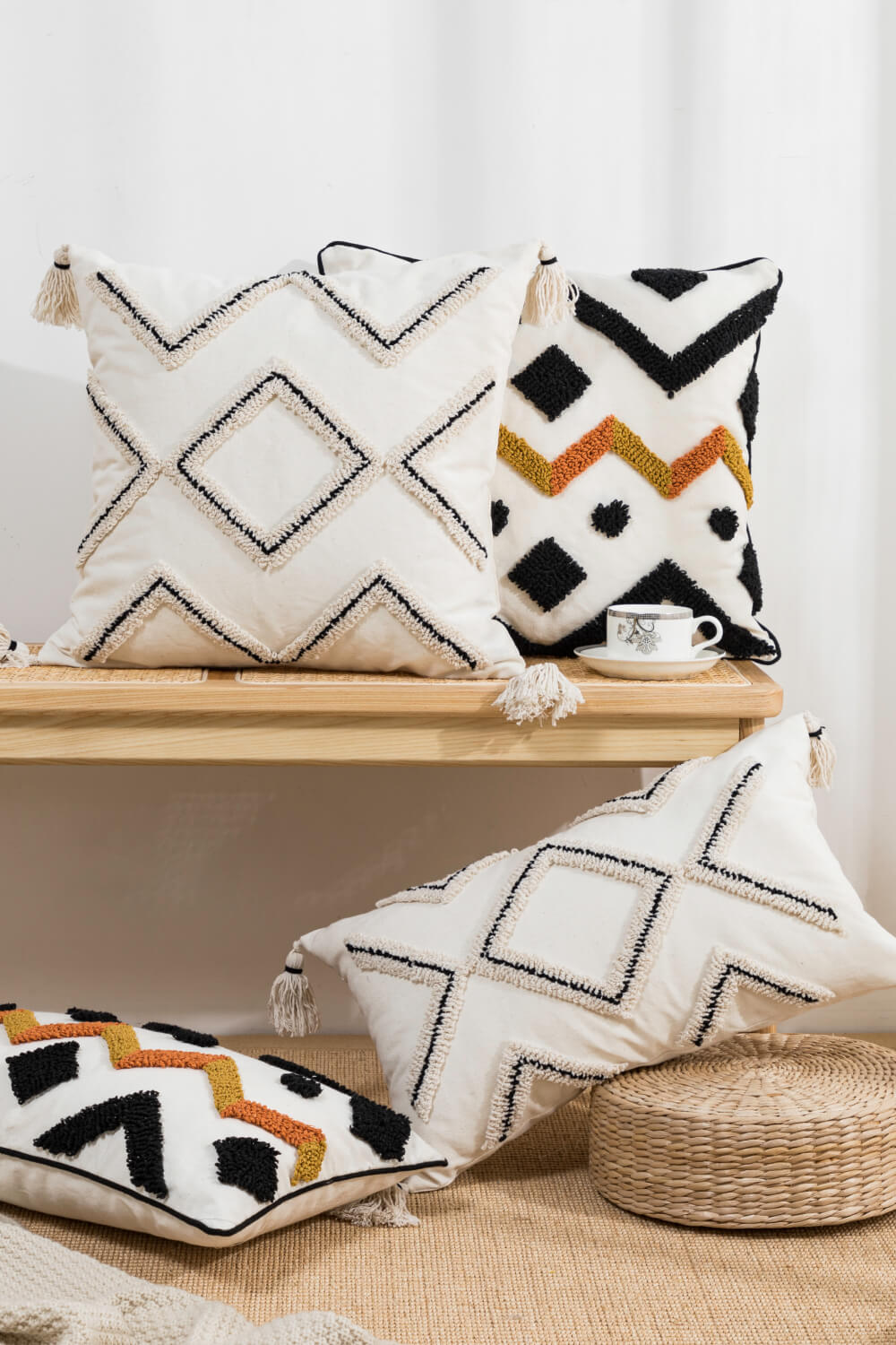 4 Styles Geometric Embroidered Pillow Cover