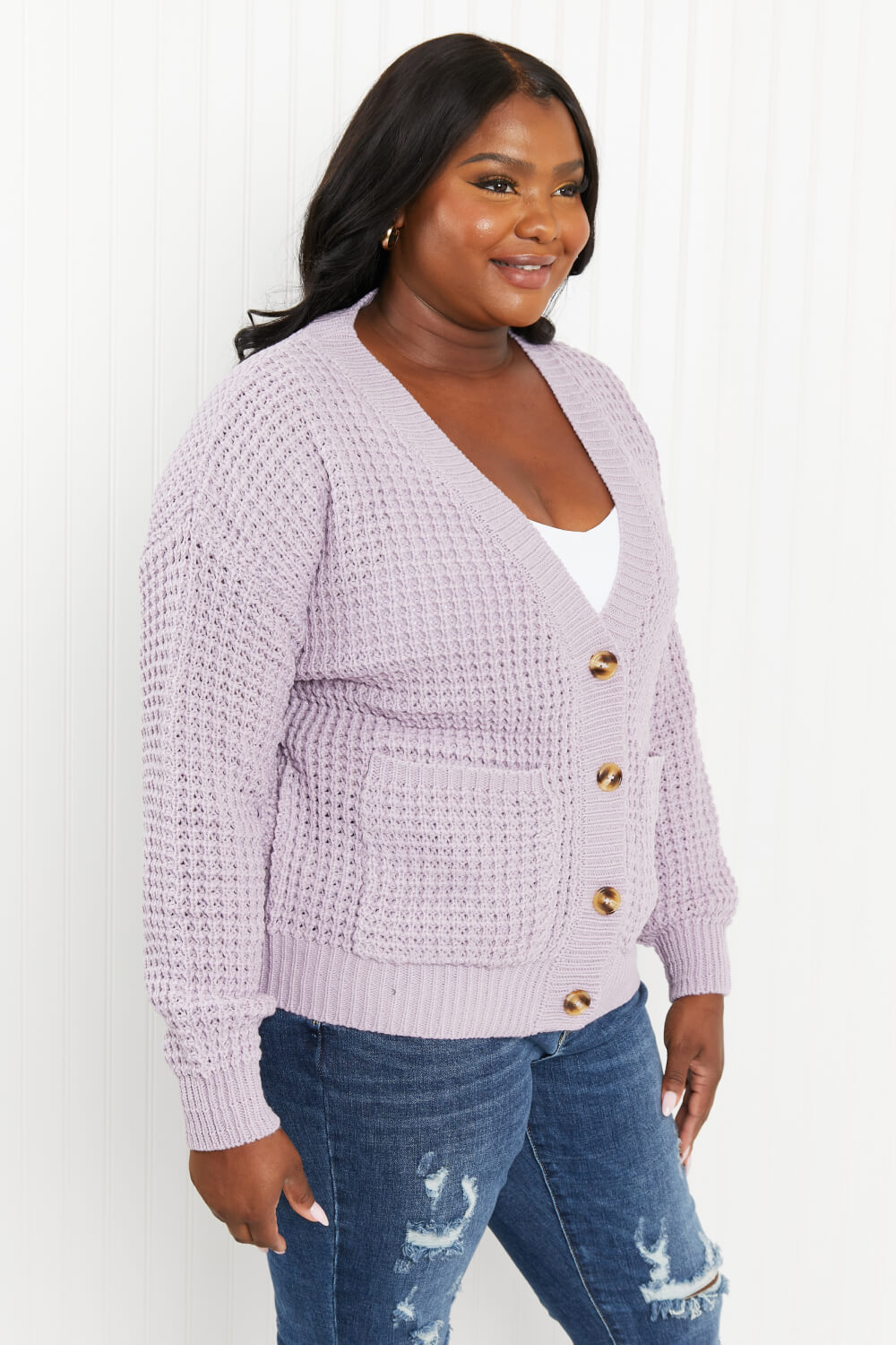 Zenana Waffle-Knit V-Neck Cardigan