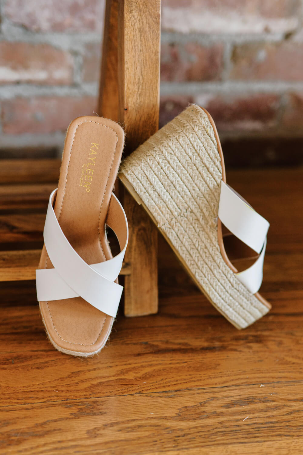 KAYLEEN High Hopes Crisscross Strap Espadrille Wedges in White