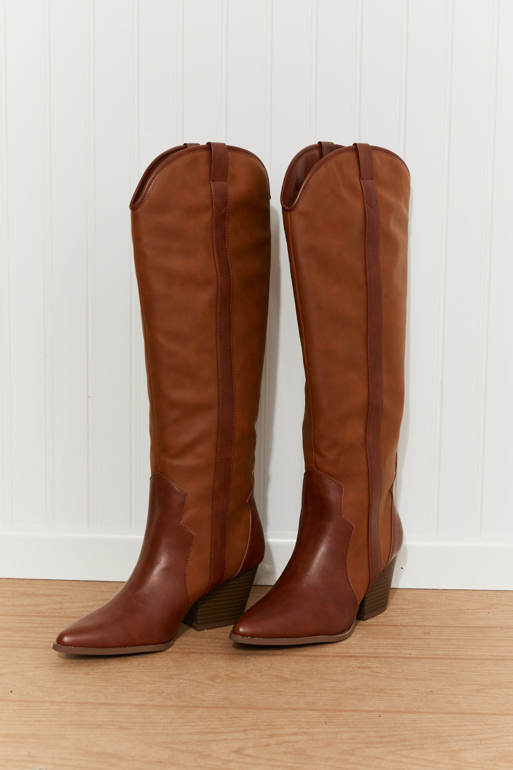 Qupid Countryside Contrast Knee High Cowboy Boots