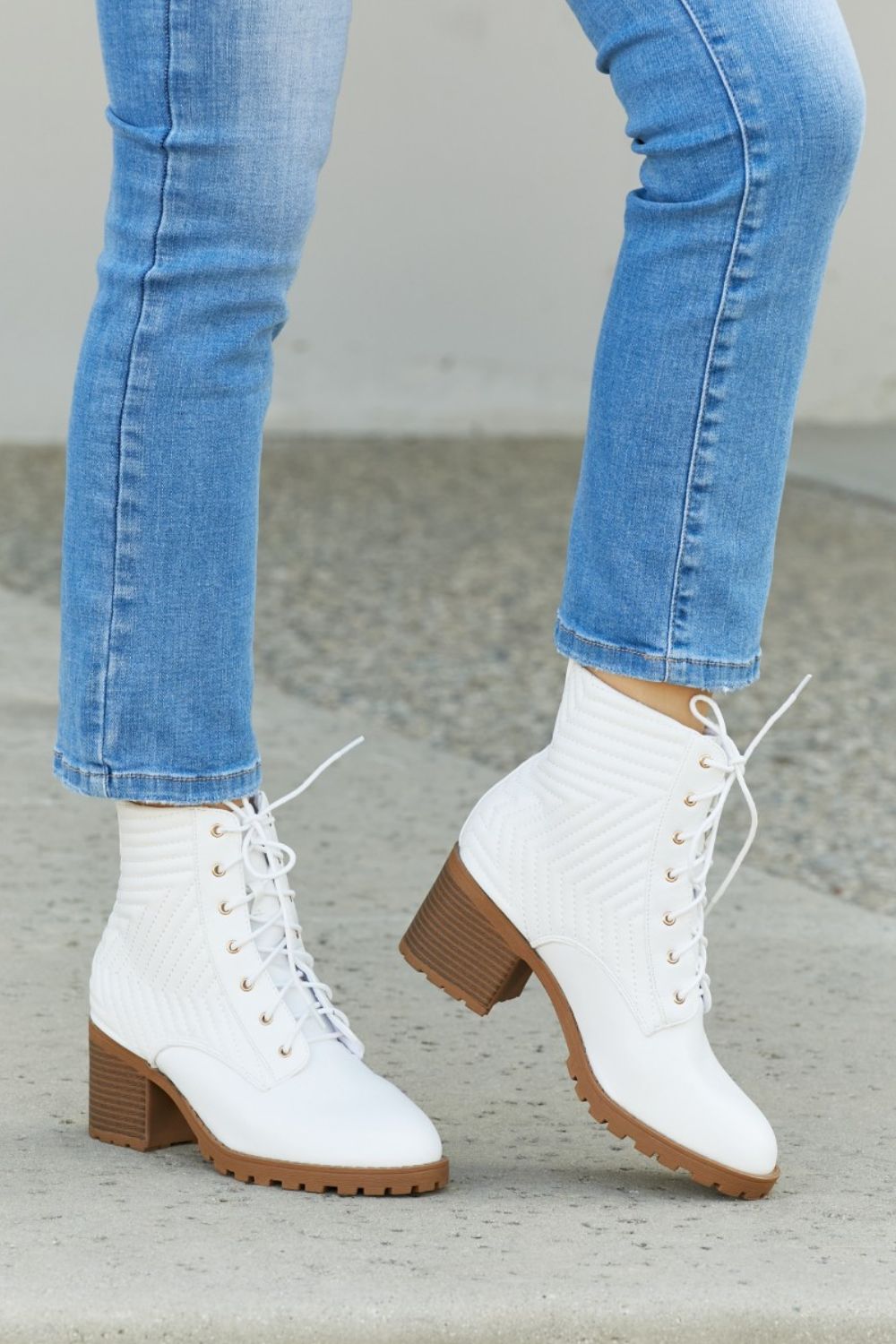 DDK Love and Lattes Quilted Lace-Up Heeled Booties