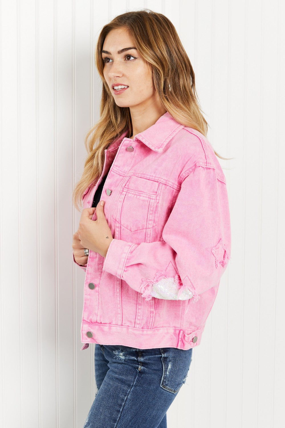 Andree by Unit Starstruck Sequin Star Patch Denim Jacket