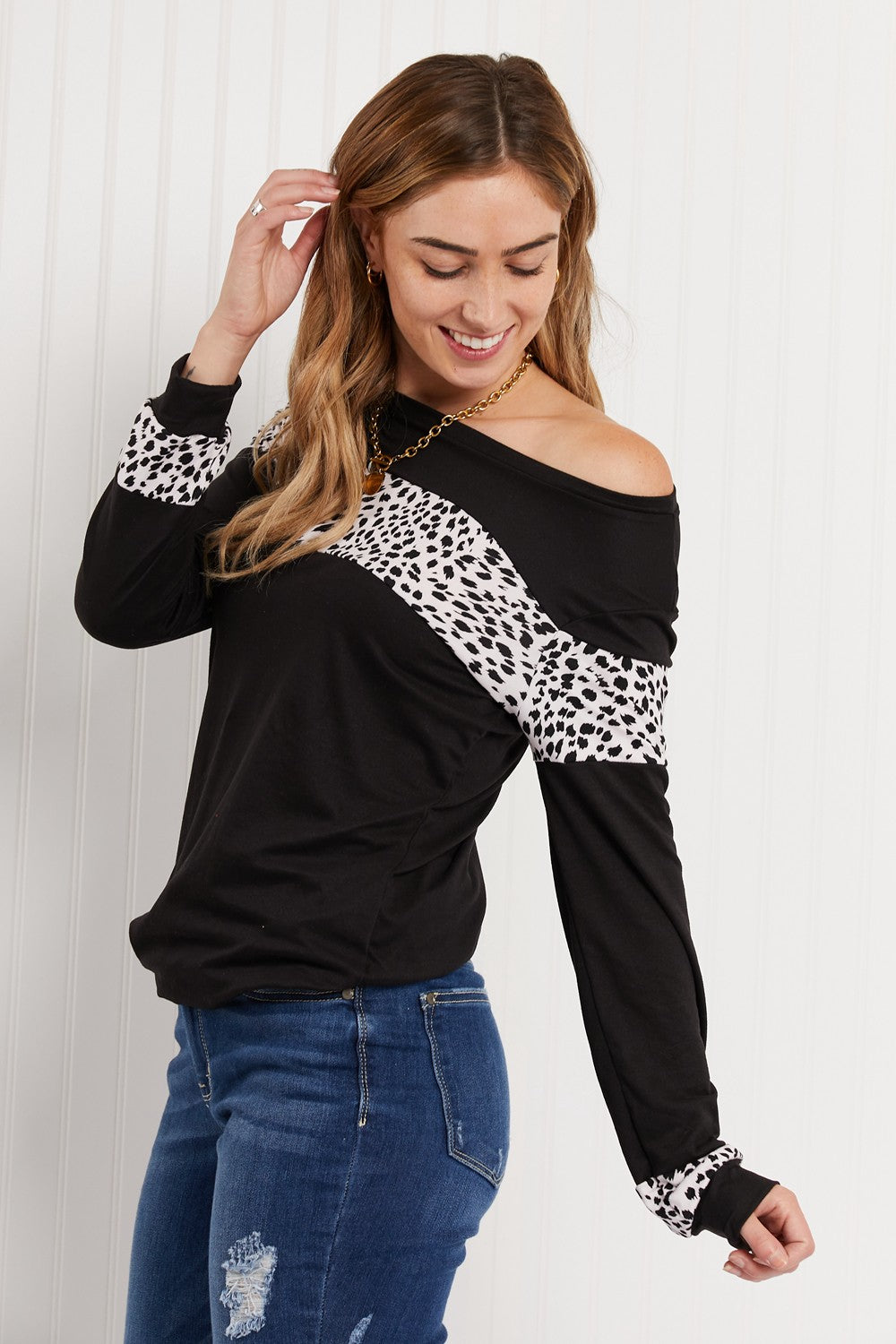 Acting Pro Wild for the Weekend Full Size Leopard Contrast Top