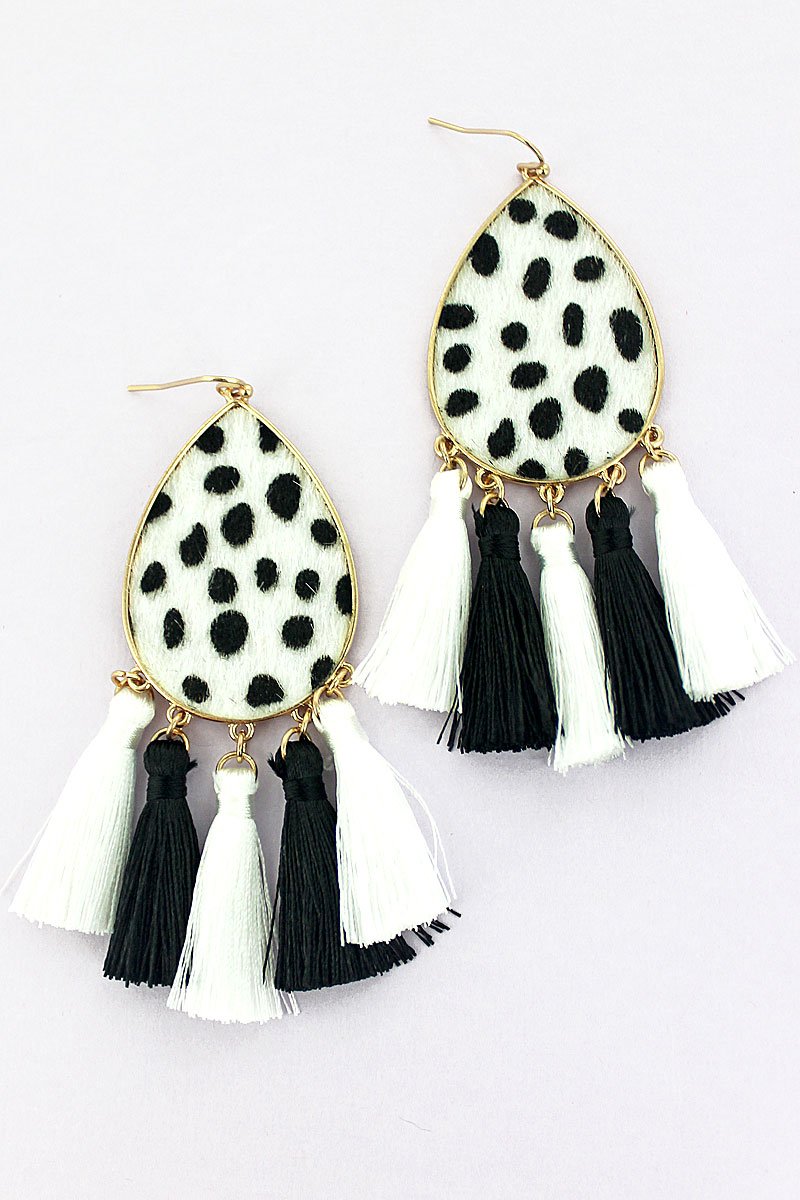 Dalmatian Teardrop Tassel Fringe Earrings