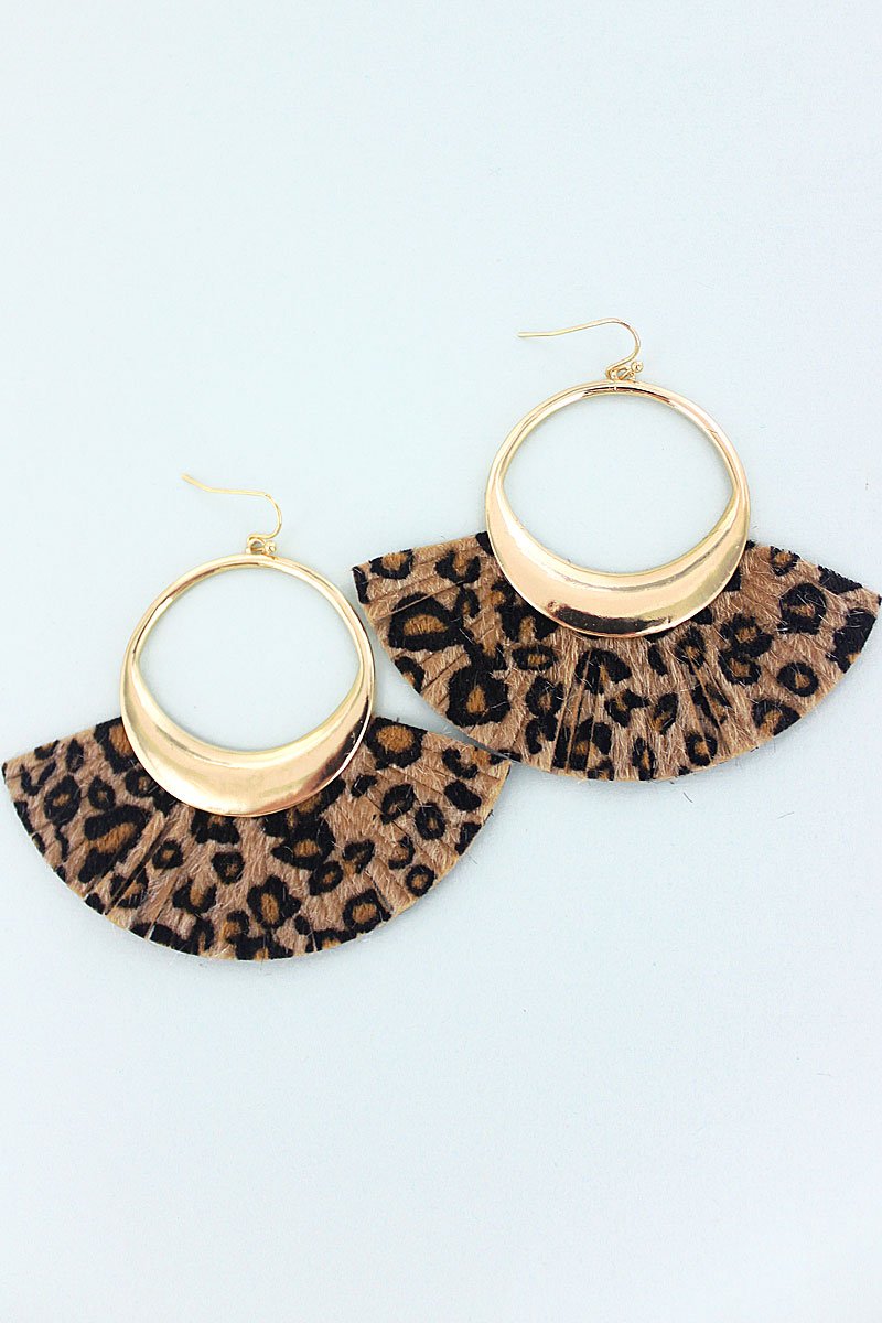 La Lune Goldtone & Leopard Earrings
